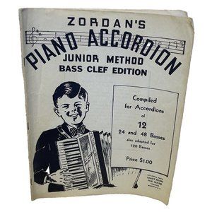 Zordan's Piano Accordion Junior Method Bass Clef Edition 1937 12, 24 and 48 Bass